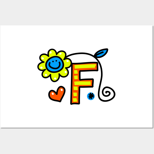 Letter F abc monogram hand drawn colorful alphabet Wall Art by funwithletters